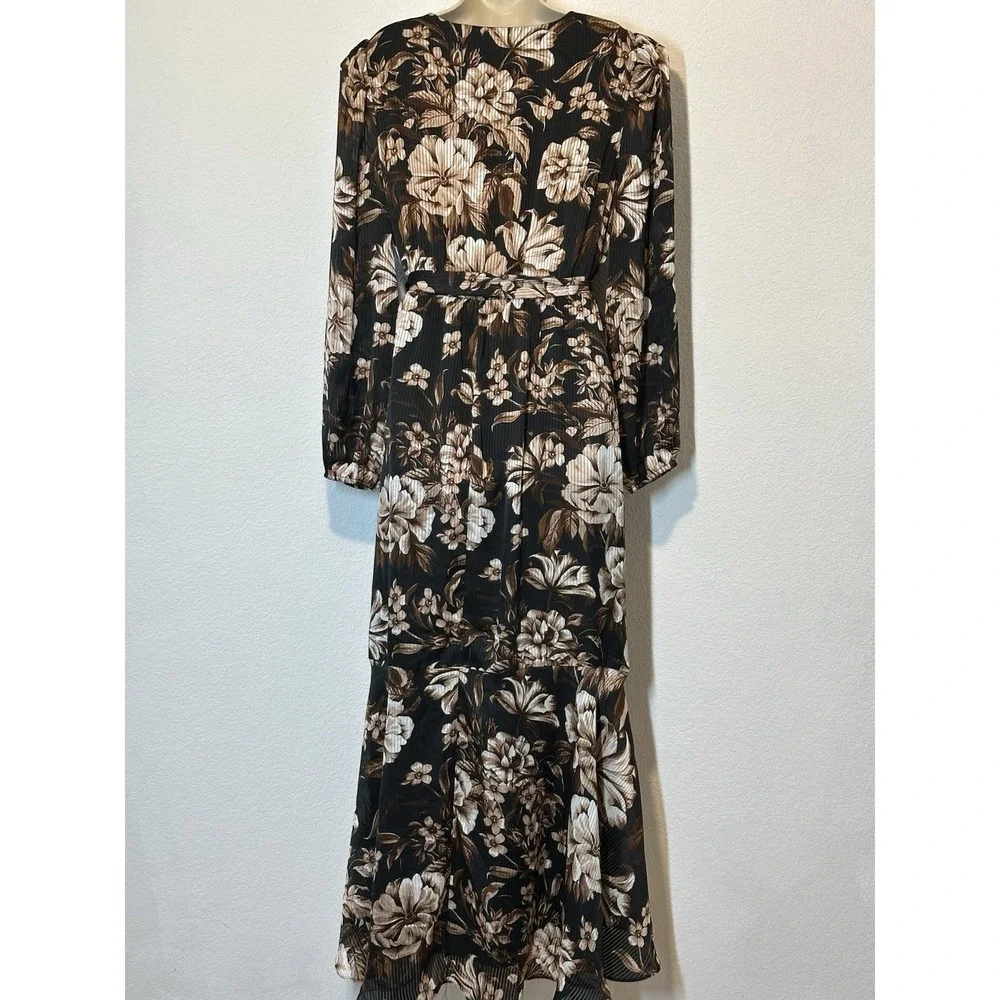 Express Dark Floral High Low Faux Wrap Dress Ruffle Size XL 16/18 Whimsigoth - Picture 3 of 11